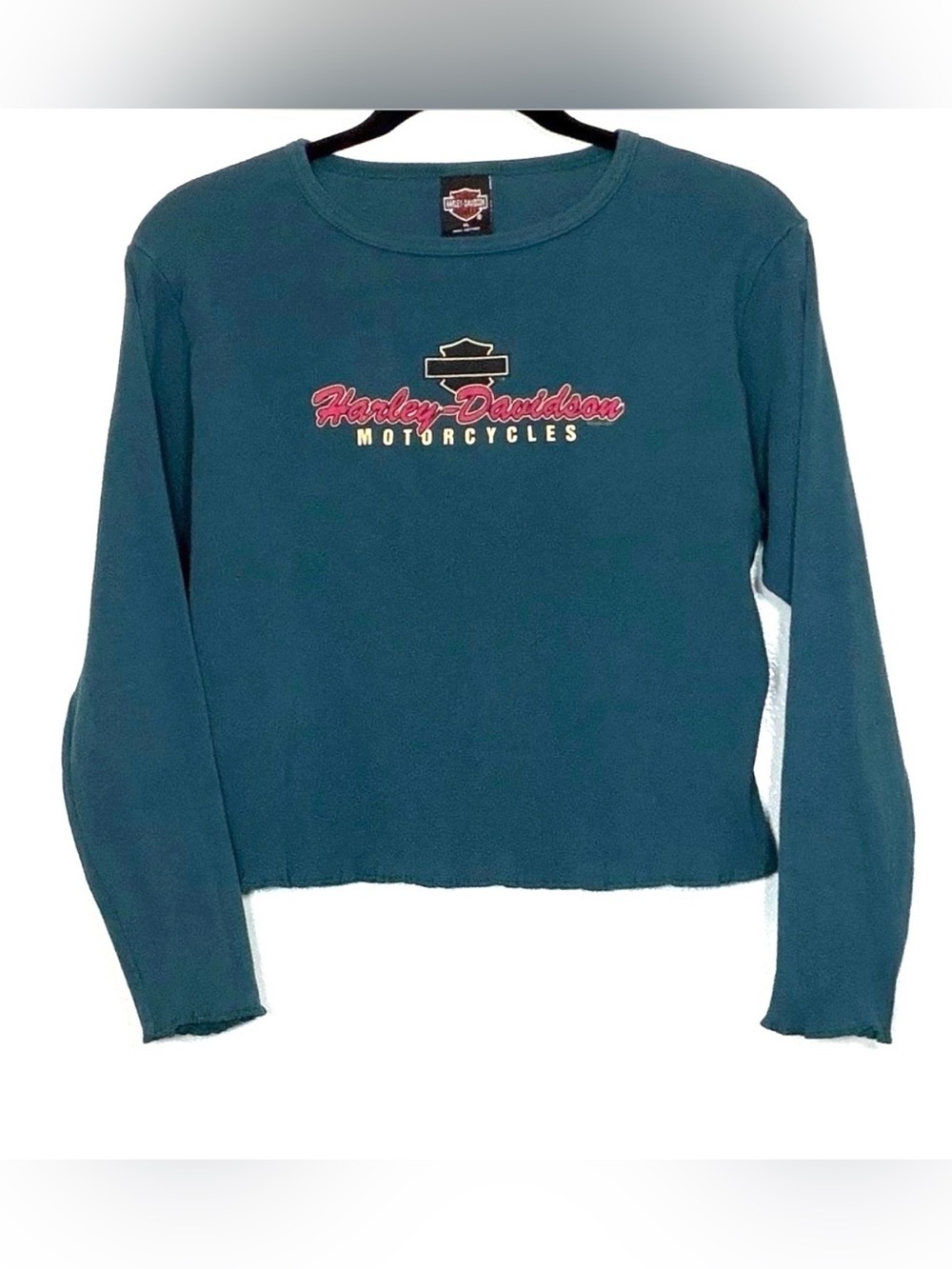 2000 Harley-Davidson Teal Sweatshirt with Pink and Gold Script